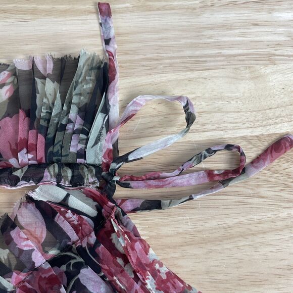 P.A.R.O.S.H. Floral Ruffle Top Shirt Sleeveless Round Collar Black Pink Sz Small - Picture 9 of 10